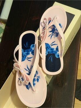 Ted Baker London Pink Floral Bow Flip Sandals